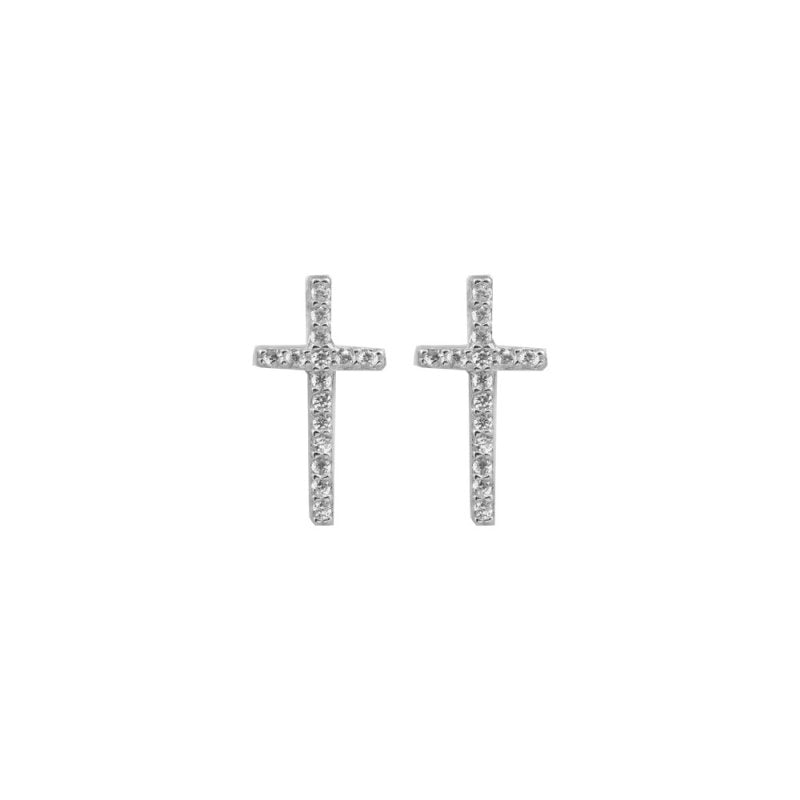 Sterling Silver Gold Vermeil CZ Cross Stud Earring (ST-1128) - ST-1128-G