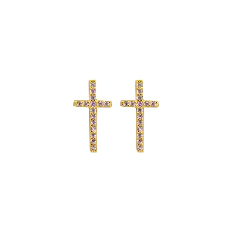 Sterling Silver Gold Vermeil CZ Cross Stud Earring (ST-1128) - ST-1128-G