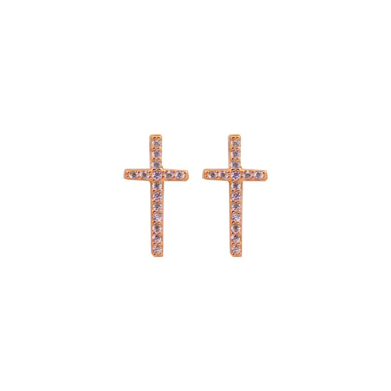 Sterling Silver Gold Vermeil CZ Cross Stud Earring (ST-1128) - ST-1128-G