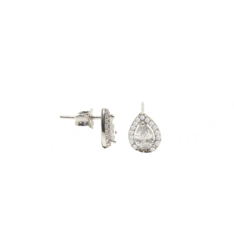 Sterling Silver Gold Vermeil CZ Halo Teardrop Studs (ST-1300) - ST-1300-G