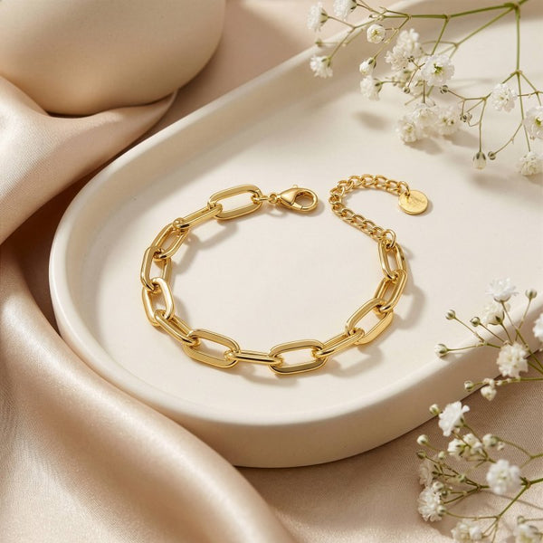 Premium Gold Plated Chunky Paperclip Bracelet (AJ-BR0006-G)