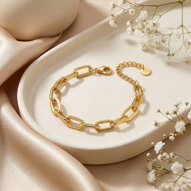 Premium Gold Plated Chunky Paperclip Bracelet (AJ-BR0006-G)