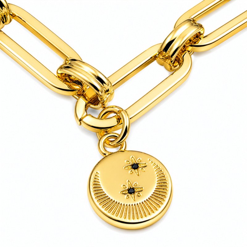 Premium Gold Plated CZ Freshwater Pearl Multi Charms Paperclip Bracelet (AJ-BR0010-G)
