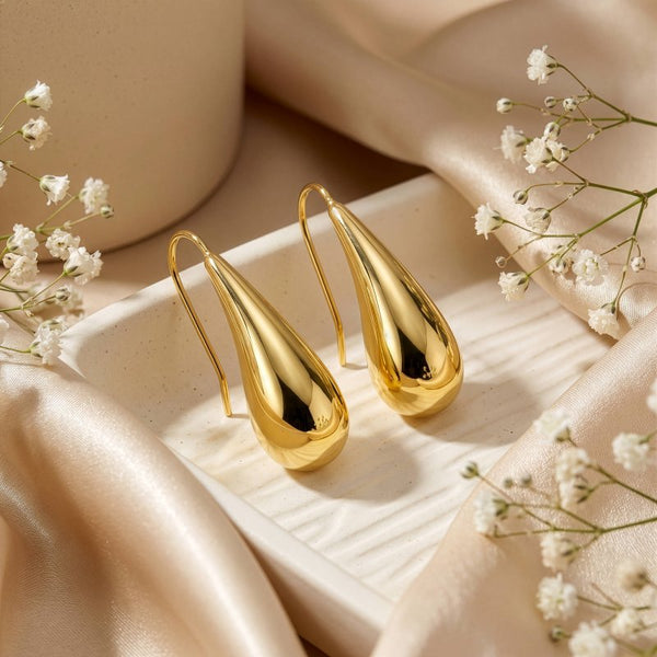 Premium Gold Plated Chunky Teardrop Earrings (AJ-ER0003-G)
