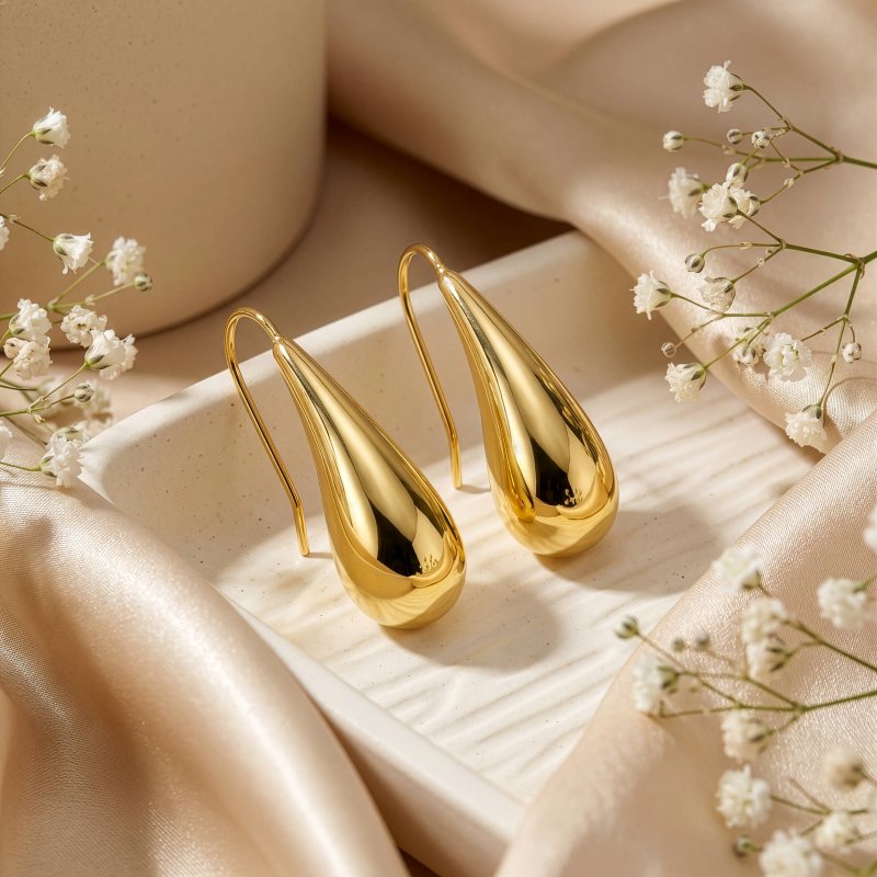 Premium Gold Plated Chunky Teardrop Earrings (AJ-ER0003-G)