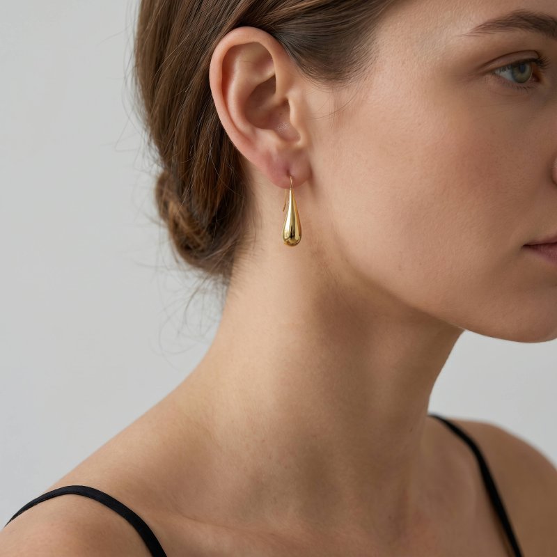 Premium Gold Plated Chunky Teardrop Earrings (AJ-ER0003-G)