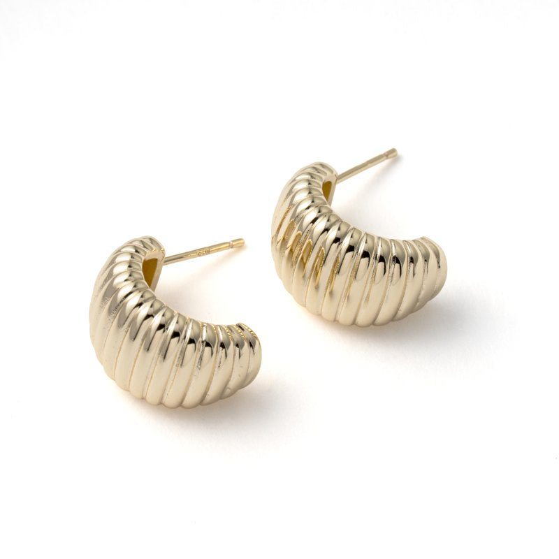 Premium Gold Plated Chunky Ribbed Dome Hoop Earrings (AJ-HP0012-G)