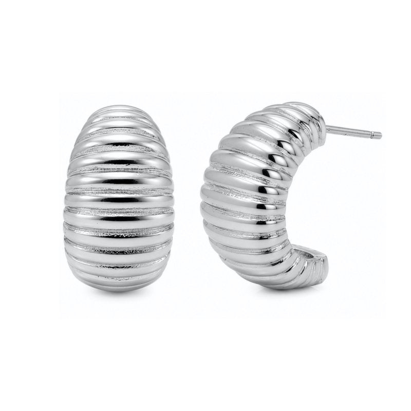 Premium Gold Plated Chunky Ribbed Dome Hoop Earrings (AJ-HP0012-G)