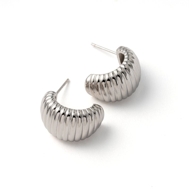 Premium Gold Plated Chunky Ribbed Dome Hoop Earrings (AJ-HP0012-G)