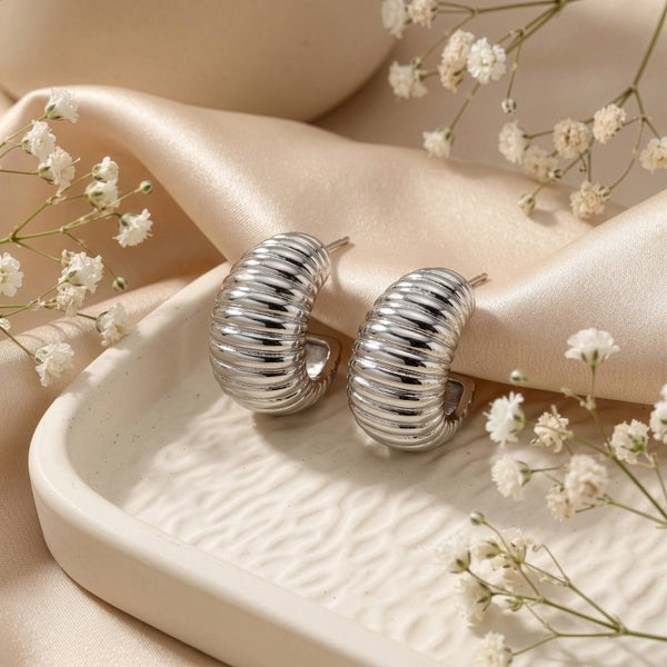 Premium Gold Plated Chunky Ribbed Dome Hoop Earrings (AJ-HP0012-G)