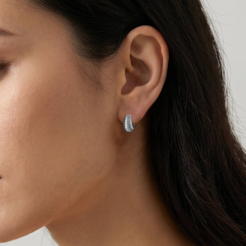 Premium Gold Plated Chunky Ribbed Dome Hoop Earrings (AJ-HP0012-G)