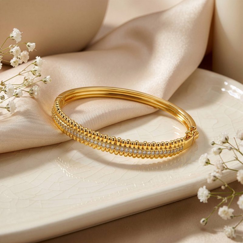 Premium Gold Plated CZ Pave Bangle (AJ-IB0001-G)
