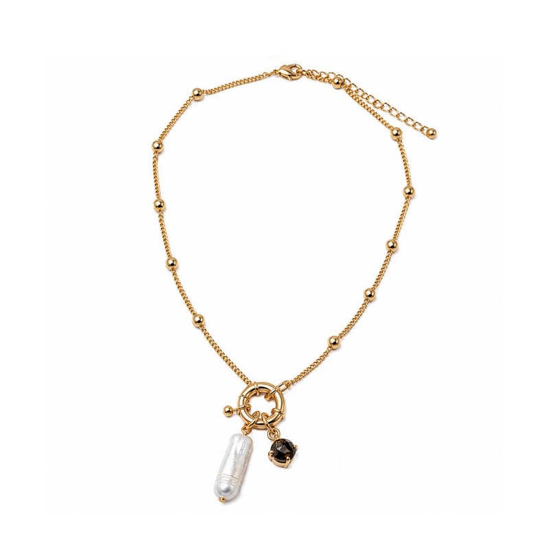 Premium Gold Plated Baroque Freshwater Pearl & Labradorite Enhancer Necklace (AJ-N0008-G)