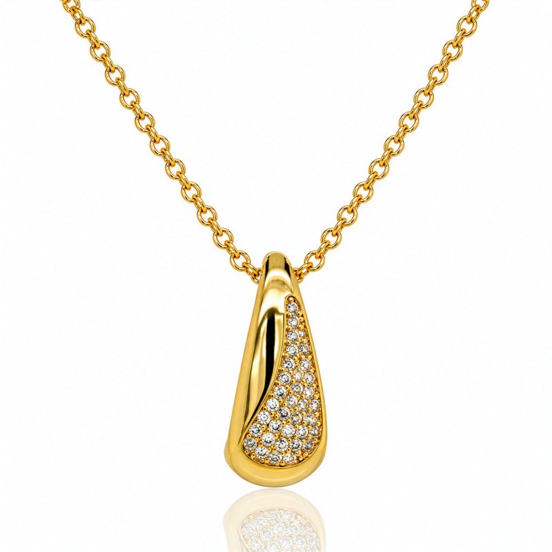 Premium Gold Plated CZ Pave Teardrop Necklace (AJ-N0010-G)