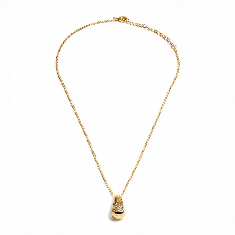 Premium Gold Plated CZ Pave Teardrop Necklace (AJ-N0010-G)