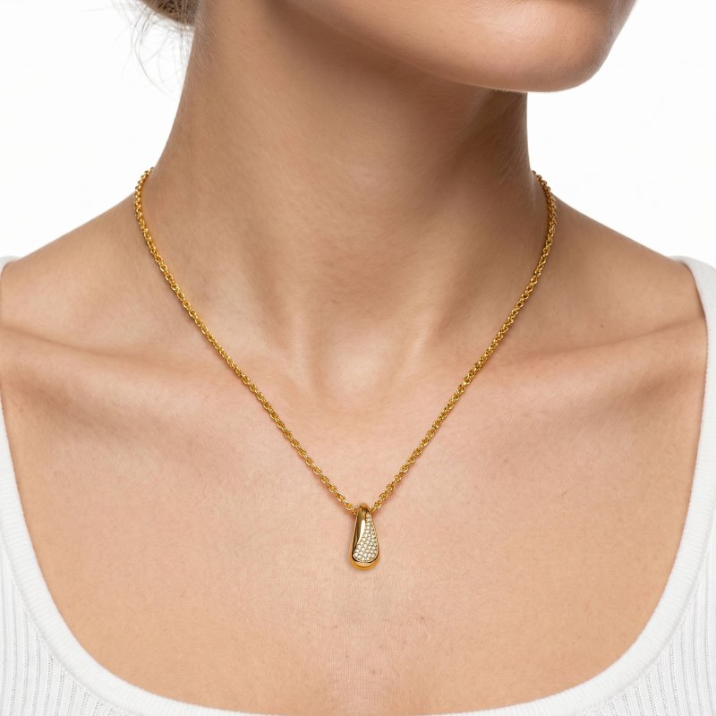 Premium Gold Plated CZ Pave Teardrop Necklace (AJ-N0010-G)