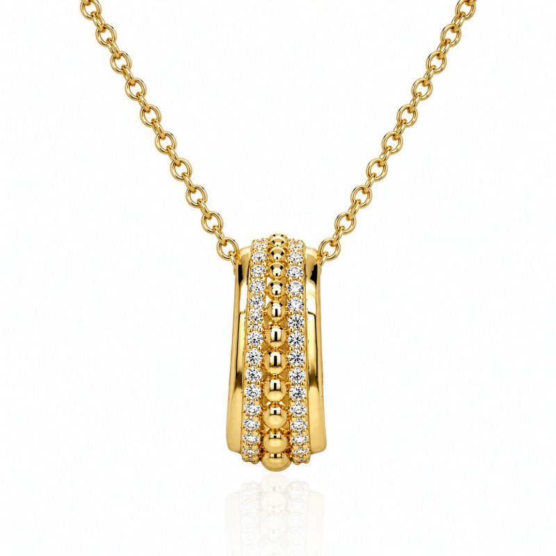 Premium Gold Plated CZ Pave Oval Ring Pendant Necklace (AJ-N0011-G)