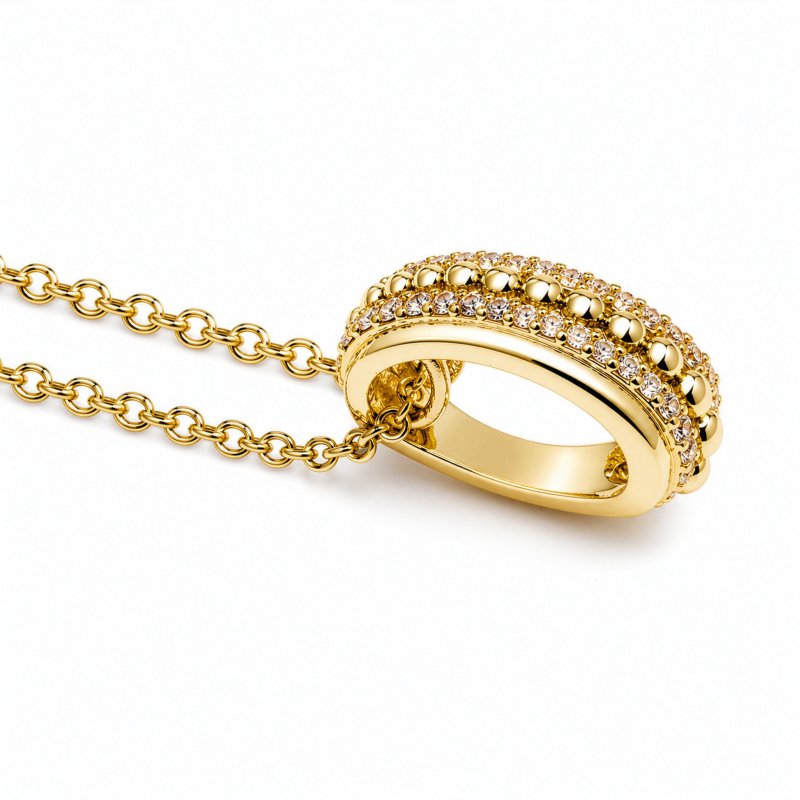 Premium Gold Plated CZ Pave Oval Ring Pendant Necklace (AJ-N0011-G)