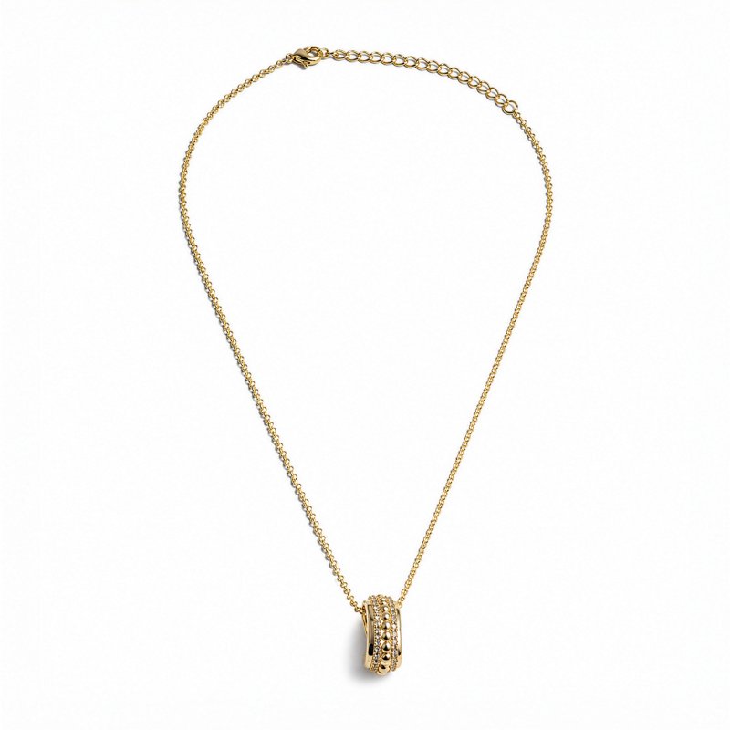 Premium Gold Plated CZ Pave Oval Ring Pendant Necklace (AJ-N0011-G)