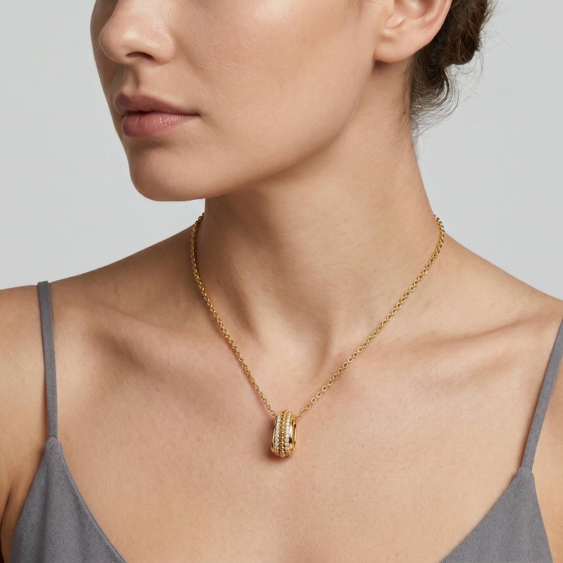 Premium Gold Plated CZ Pave Oval Ring Pendant Necklace (AJ-N0011-G)