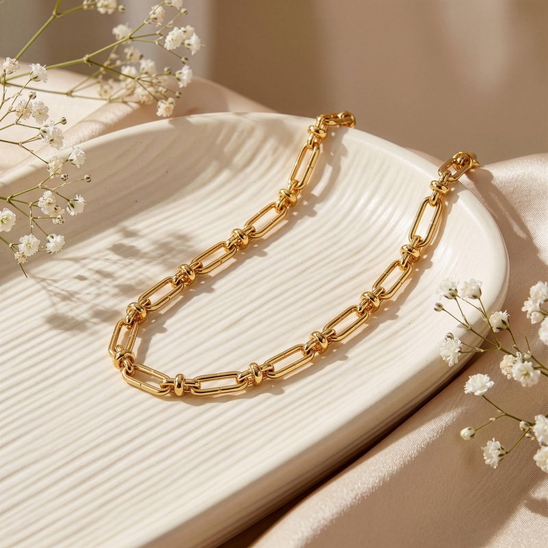 Premium Gold Plated Fancy Links Necklace (AJ-N0012-G)