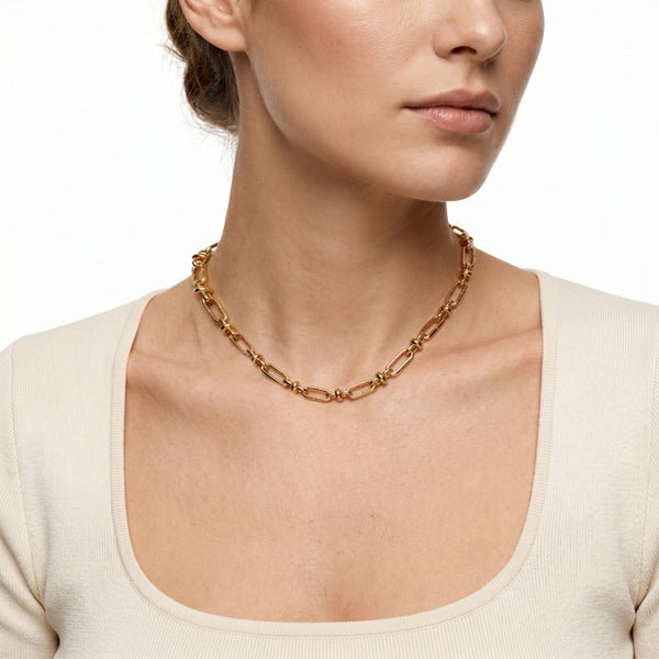 Premium Gold Plated Fancy Links Necklace (AJ-N0012-G)
