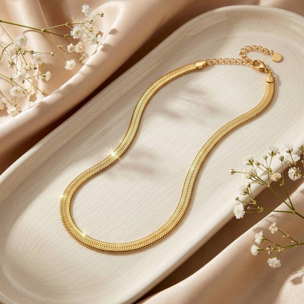 Premium Gold Plated Fancy Herringbone Necklace (AJ-N0013-G)