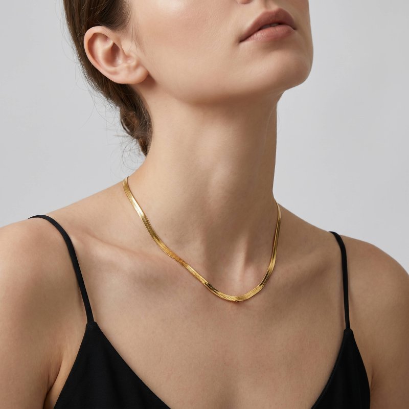 Premium Gold Plated Fancy Herringbone Necklace (AJ-N0013-G)