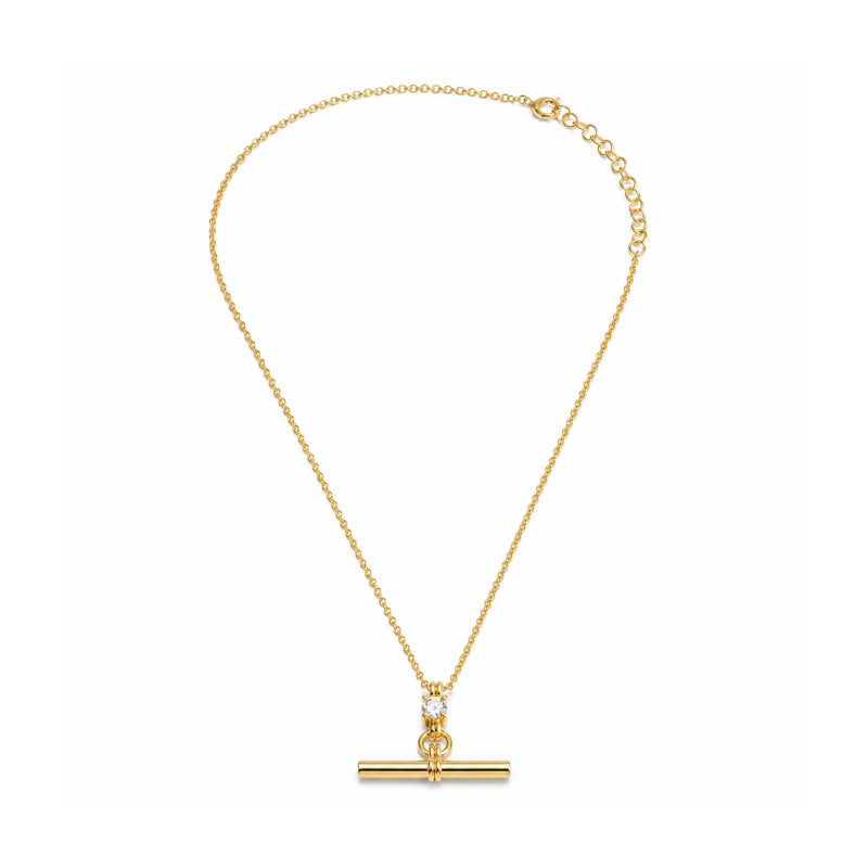 Premium Gold Plated CZ T-Bar Necklace (AJ-N0019-G)
