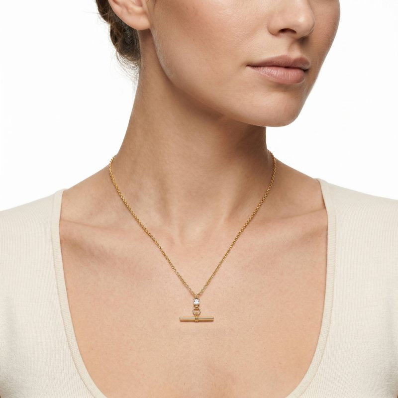 Premium Gold Plated CZ T-Bar Necklace (AJ-N0019-G)