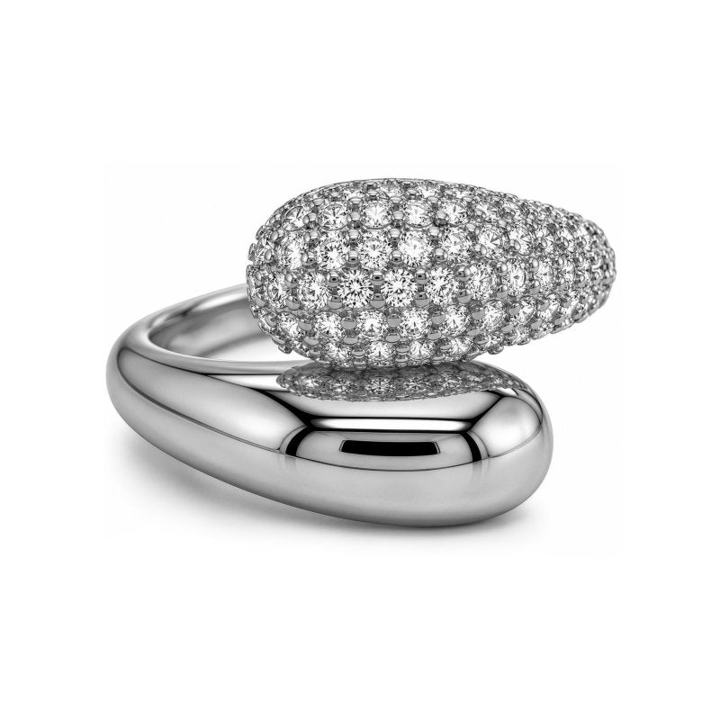 Premium Rhodium Plated Chunky CZ Hybrid Pave Bypass Ring (AJ-R0002-RH-6)