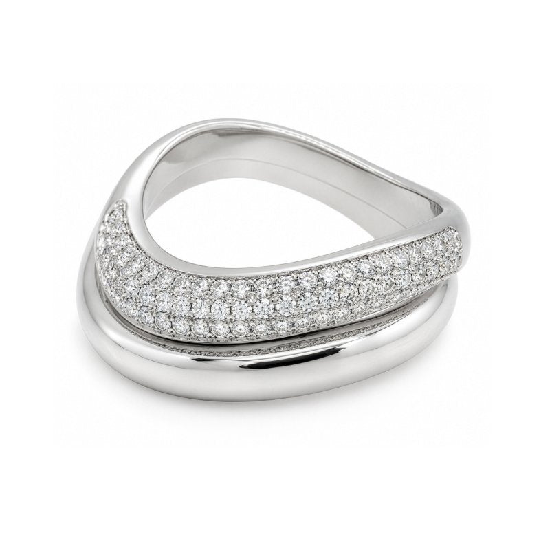 Premium Rhodium Plated CZ Pave Ring & Matching Plain Wave Ring (AJ-R0003-RH-6)