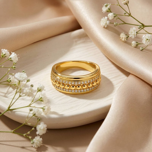 Premium Gold Plated CZ Pave Ring (AJ-R0009-G-6)