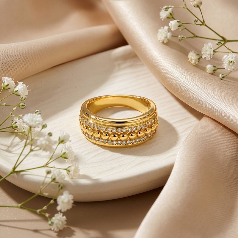 Premium Gold Plated CZ Pave Ring (AJ-R0009-G-6)
