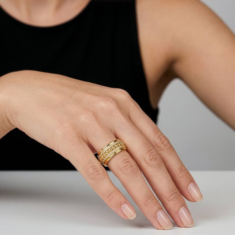 Premium Gold Plated CZ Pave Ring (AJ-R0009-G-6)