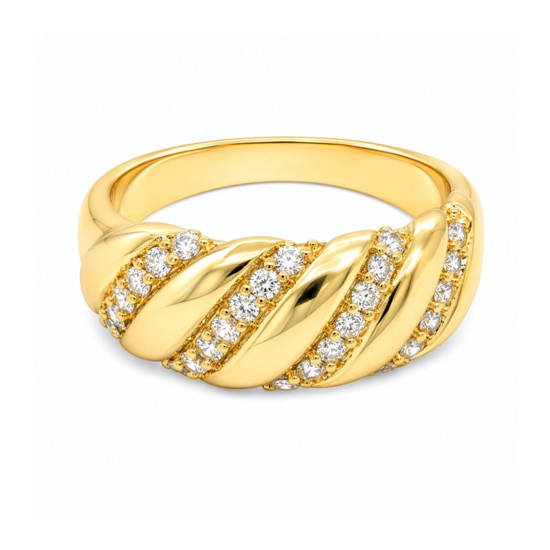 Premium Gold Plated CZ Pave Stripe Ring (AJ-R0010-G-6)