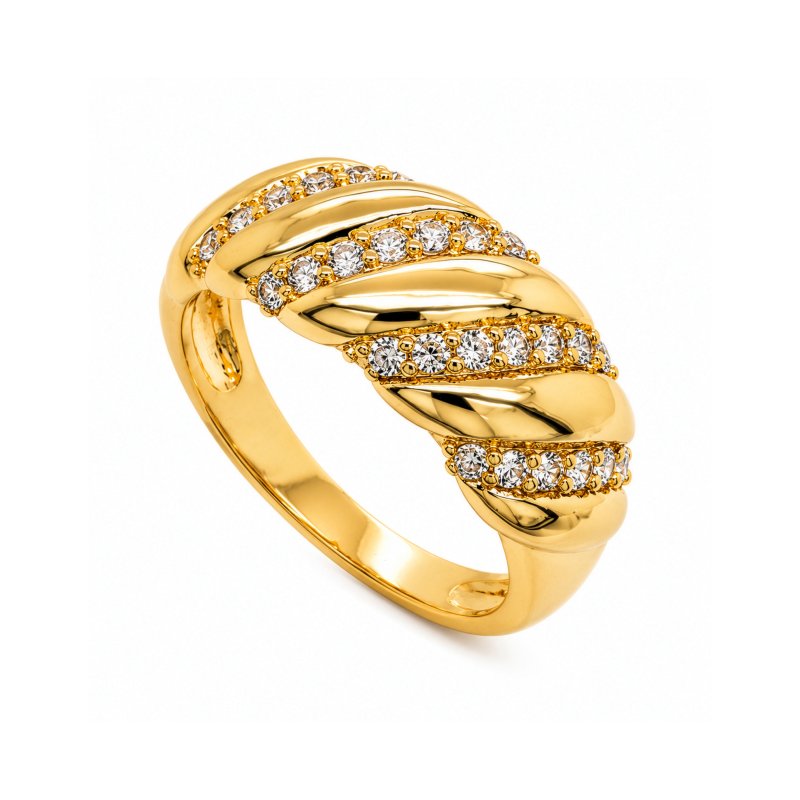 Premium Gold Plated CZ Pave Stripe Ring (AJ-R0010-G-6)