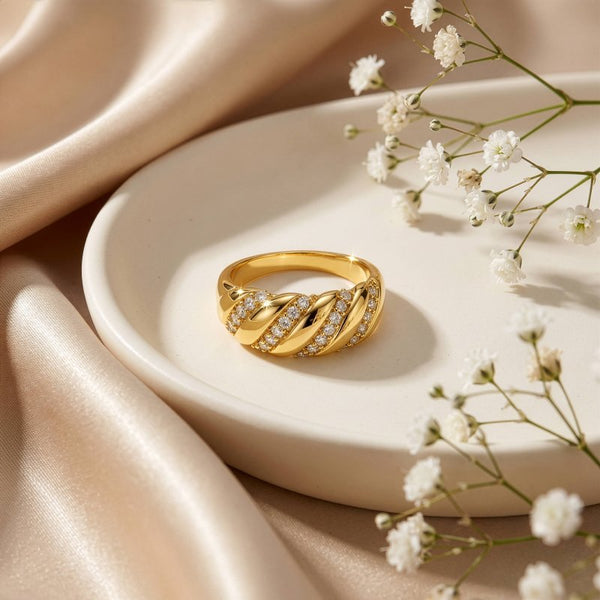 Premium Gold Plated CZ Pave Stripe Ring (AJ-R0010-G-6)