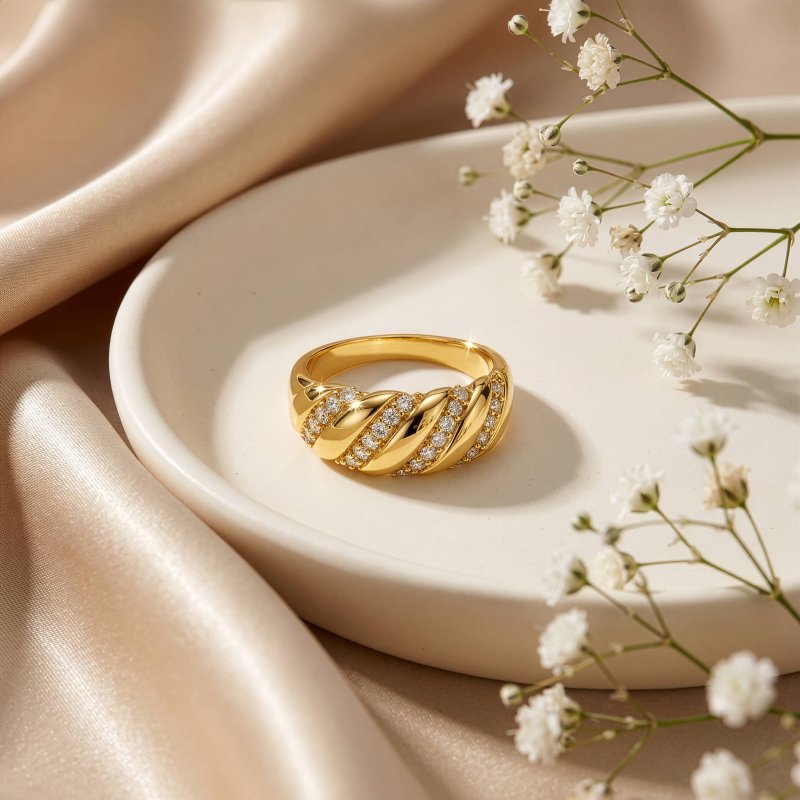 Premium Gold Plated CZ Pave Stripe Ring (AJ-R0010-G-6)