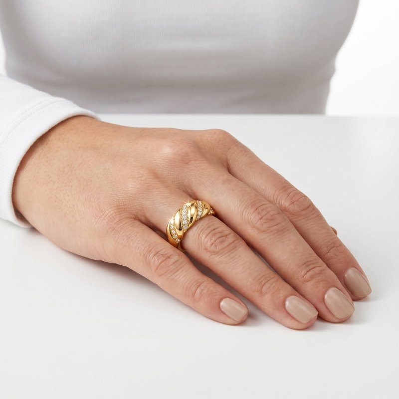Premium Gold Plated CZ Pave Stripe Ring (AJ-R0010-G-6)