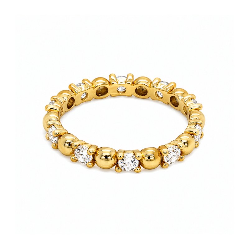 Premium Gold Plated CZ Alternating Bead Band Ring (AJ-R0011-G-5)