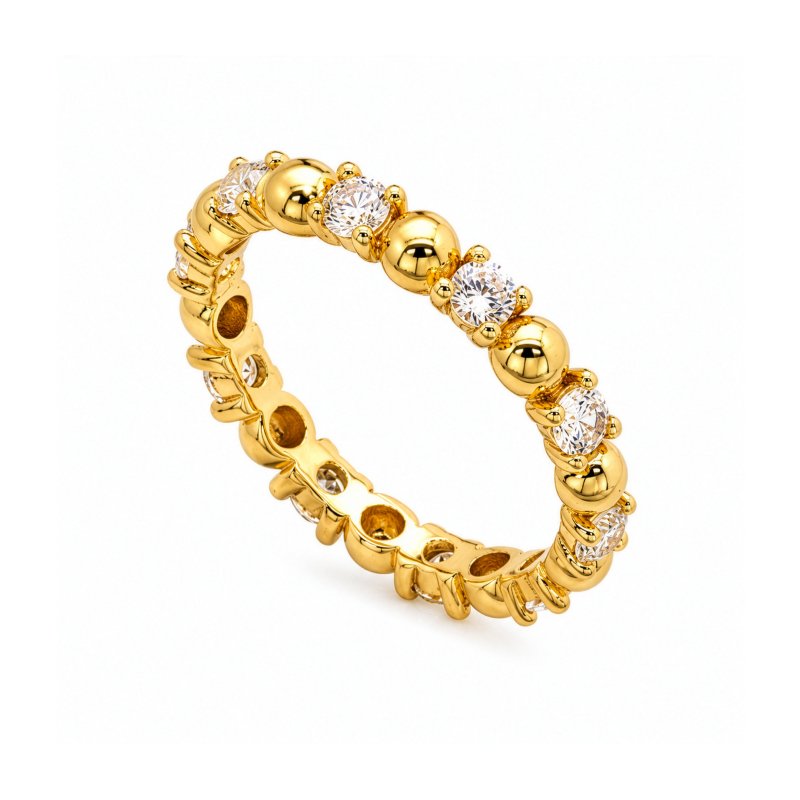 Premium Gold Plated CZ Alternating Bead Band Ring (AJ-R0011-G-5)