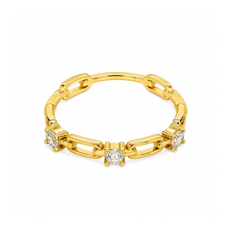 Premium Gold Plated CZ Alternating Bead Band Ring (AJ-R0011-G-5)