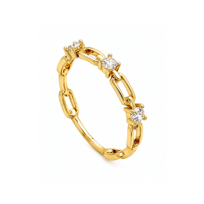 Premium Gold Plated CZ Alternating Bead Band Ring (AJ-R0011-G-5)