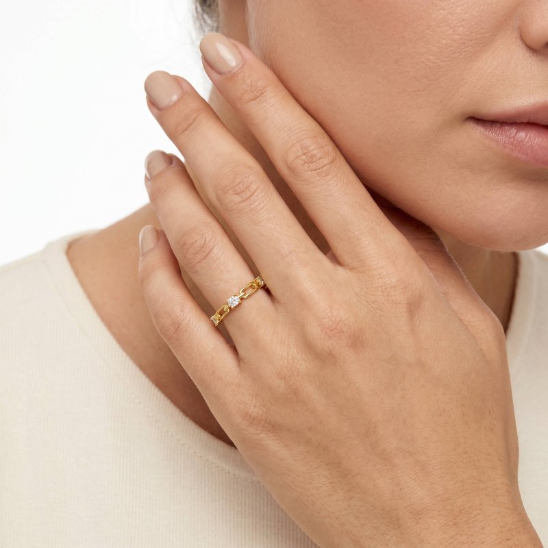 Premium Gold Plated CZ Alternating Bead Band Ring (AJ-R0011-G-5)