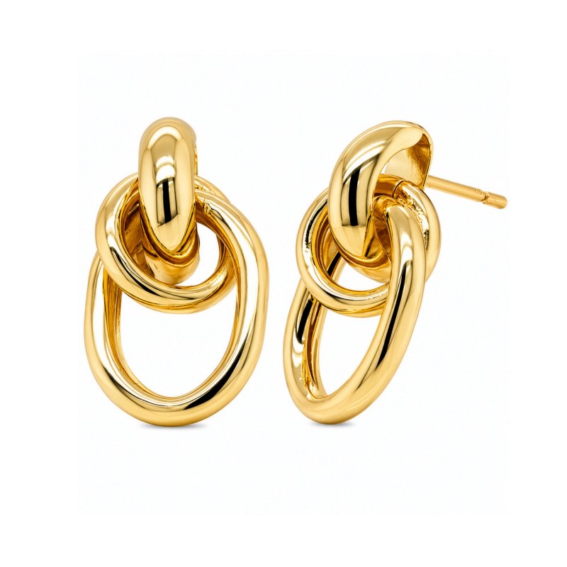 Premium Gold Plated Chunky Interlocking Rings Stud Earrings (AJ-ST0001-G)
