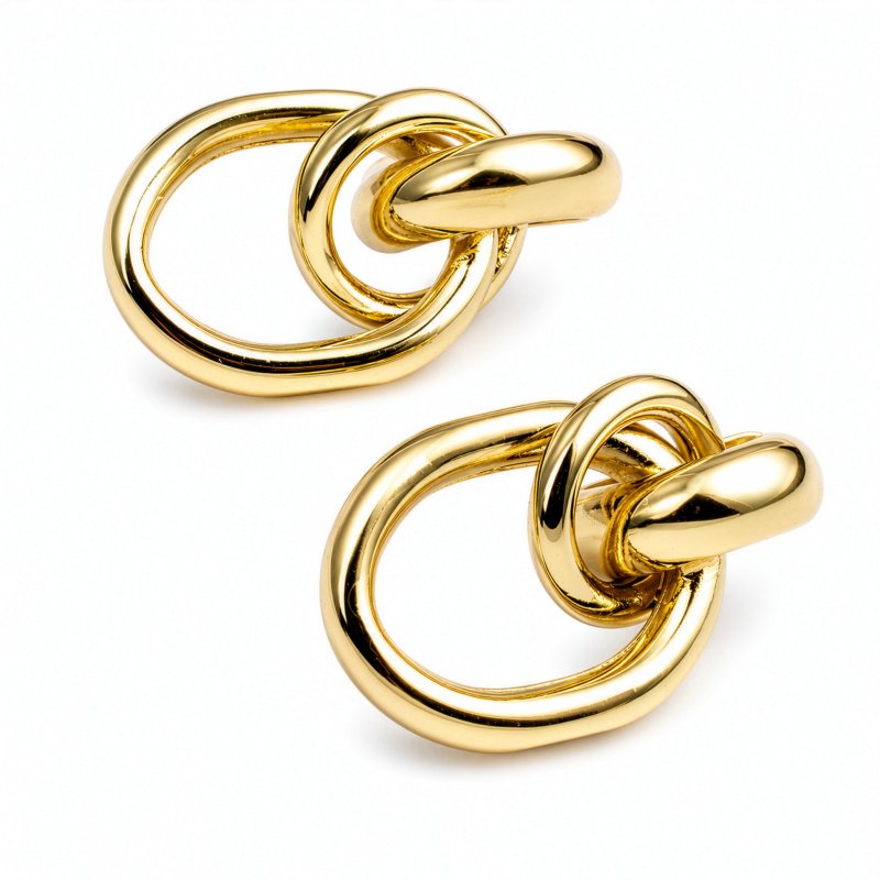 Premium Gold Plated Chunky Interlocking Rings Stud Earrings (AJ-ST0001-G)