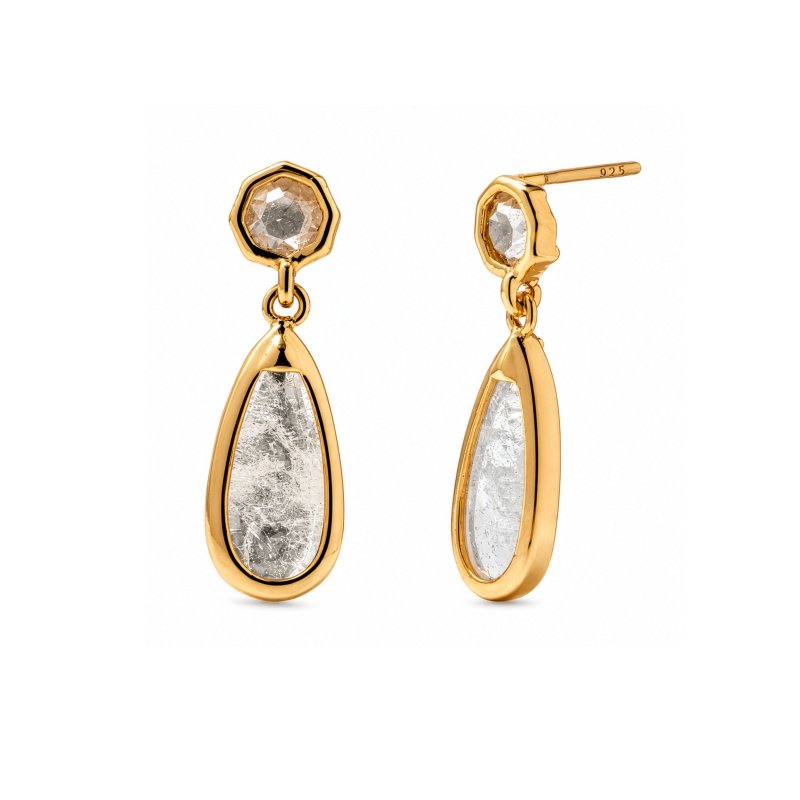 Premium Gold Plated Dangling Rock Crystal Stud Earrings (AJ-ST0004-G)
