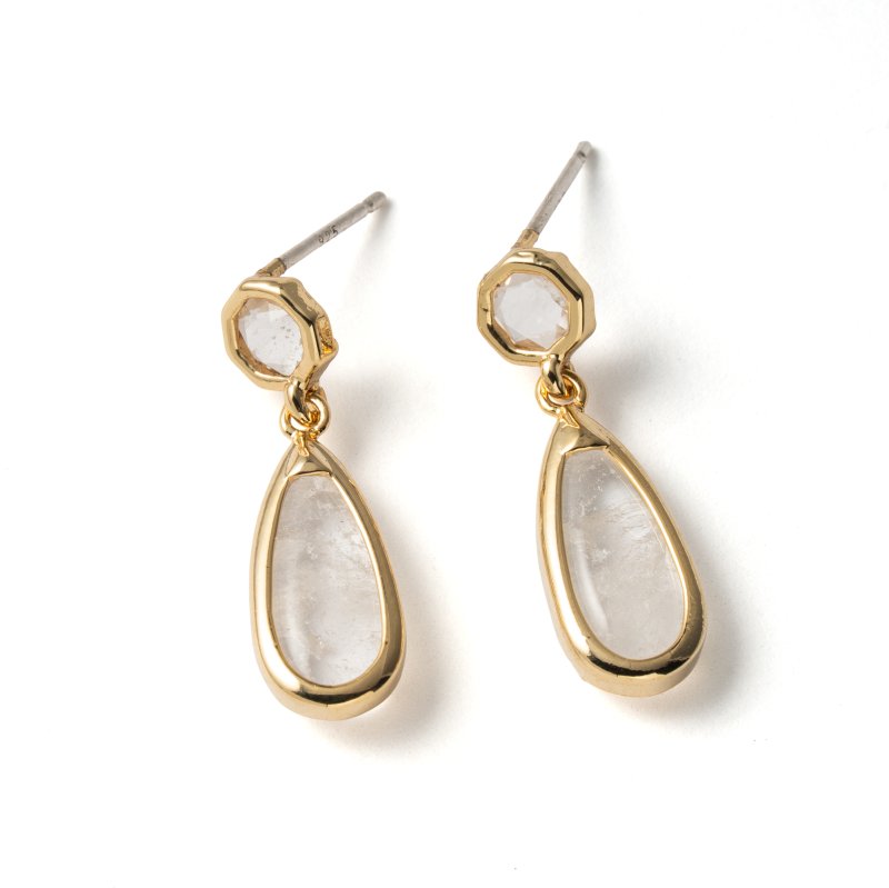 Premium Gold Plated Dangling Rock Crystal Stud Earrings (AJ-ST0004-G)
