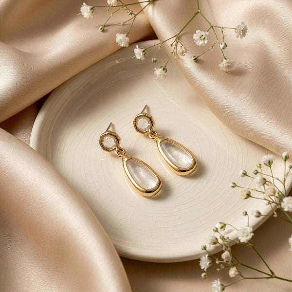 Premium Gold Plated Dangling Rock Crystal Stud Earrings (AJ-ST0004-G)